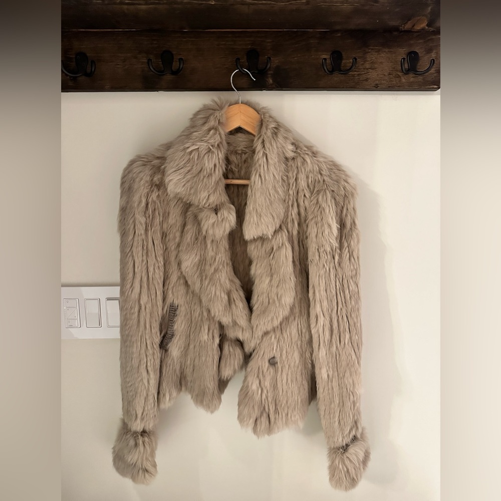 Taupe Rabbit Fur Jacket Size S-M- Never Worn